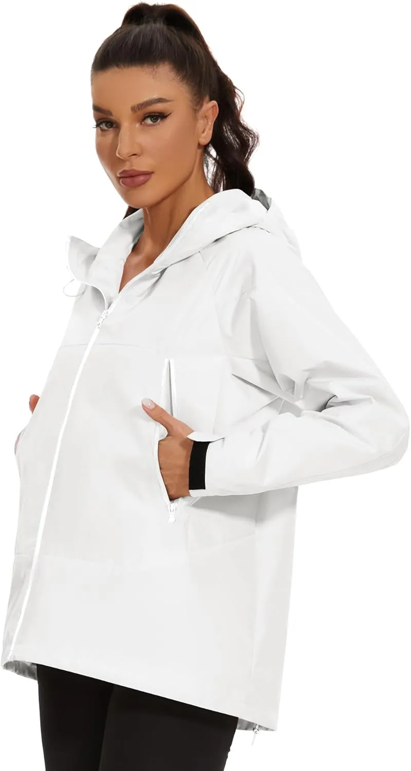 Avoogue Rain Jacket for Women Loose Fit Waterproof Lightweight Lined Rain Coat Hiking Windbreaker Jacket with Hood
