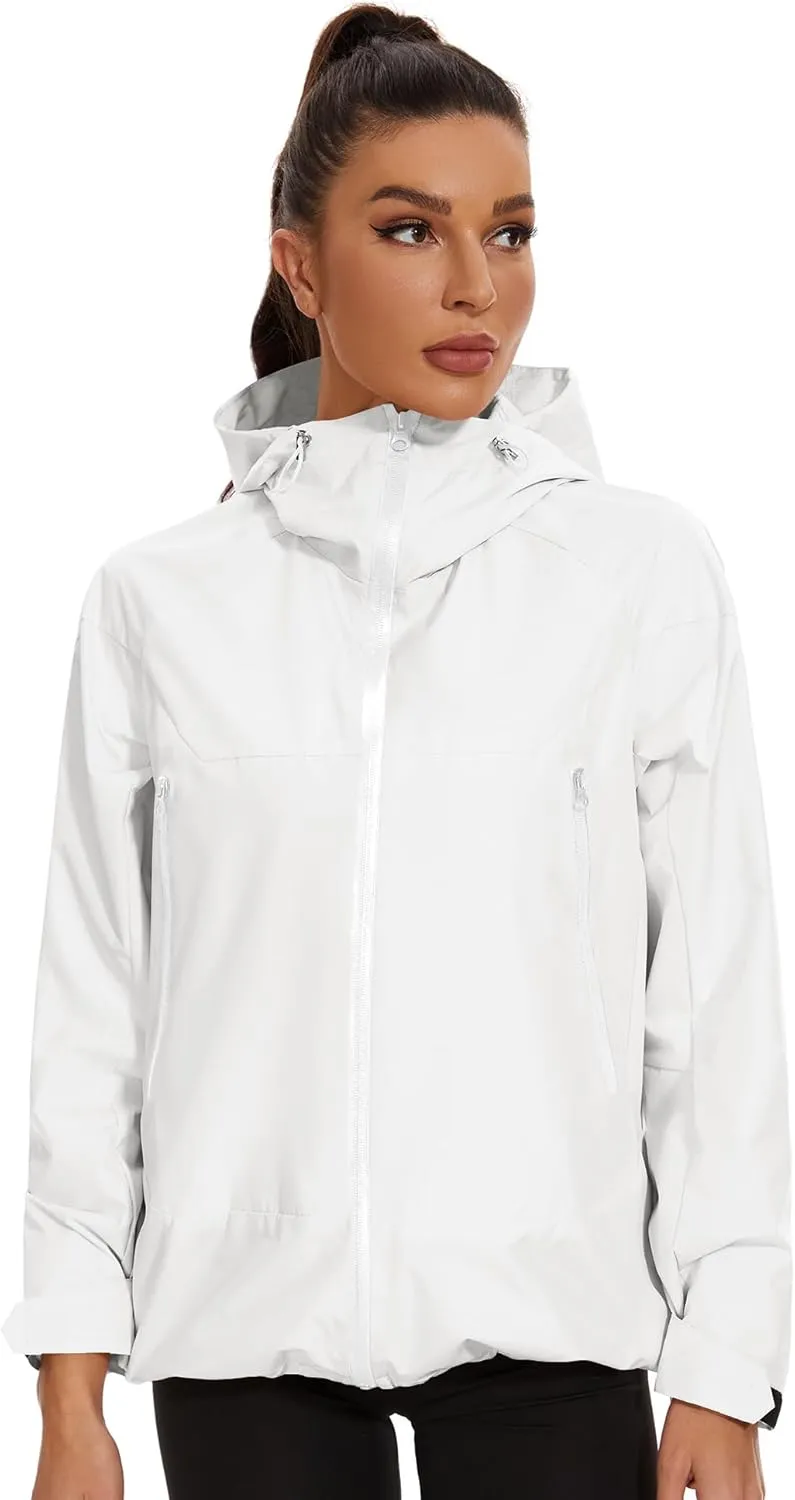 Avoogue Rain Jacket for Women Loose Fit Waterproof Lightweight Lined Rain Coat Hiking Windbreaker Jacket with Hood