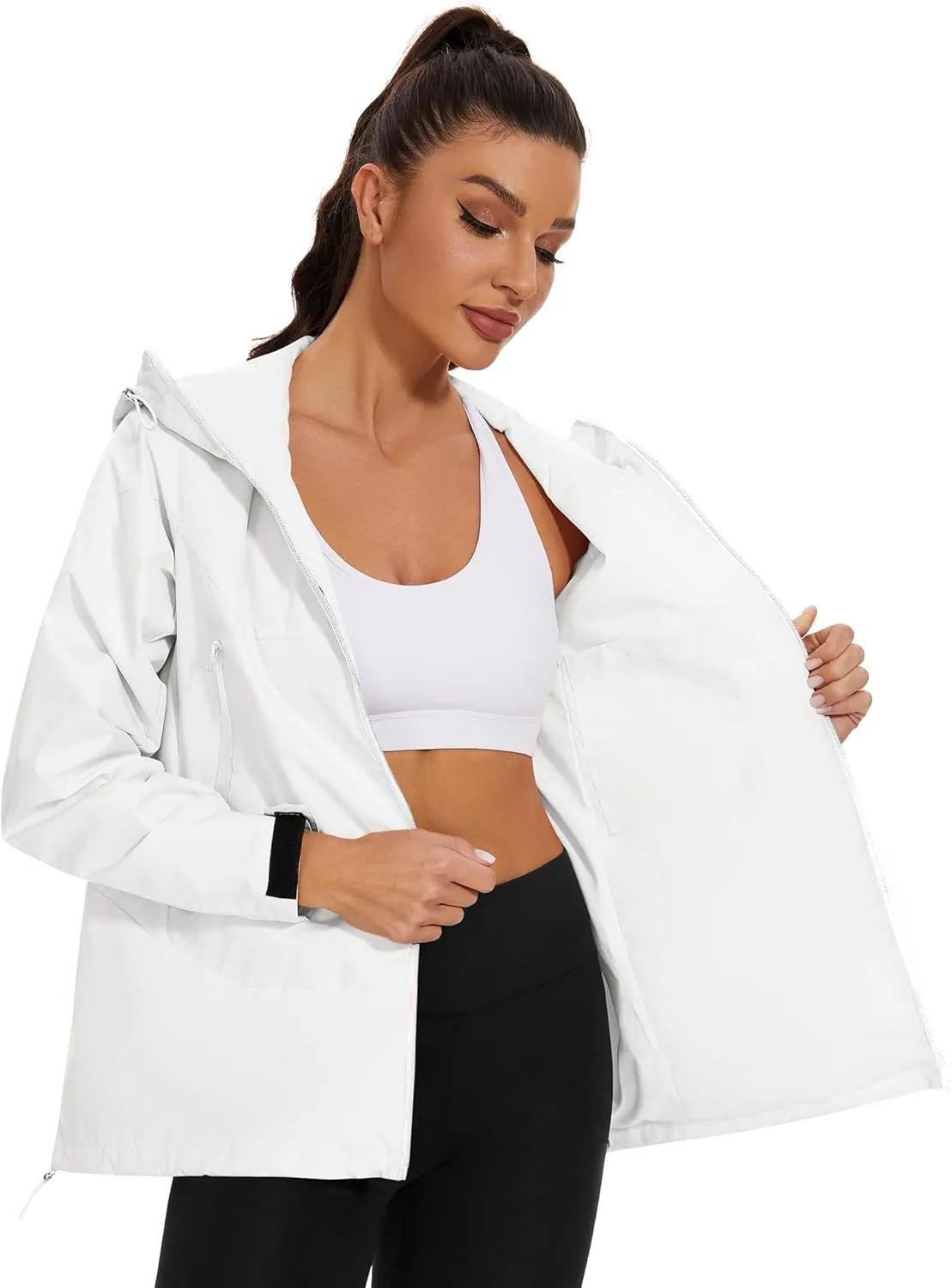 Avoogue Rain Jacket for Women Loose Fit Waterproof Lightweight Lined Rain Coat Hiking Windbreaker Jacket with Hood