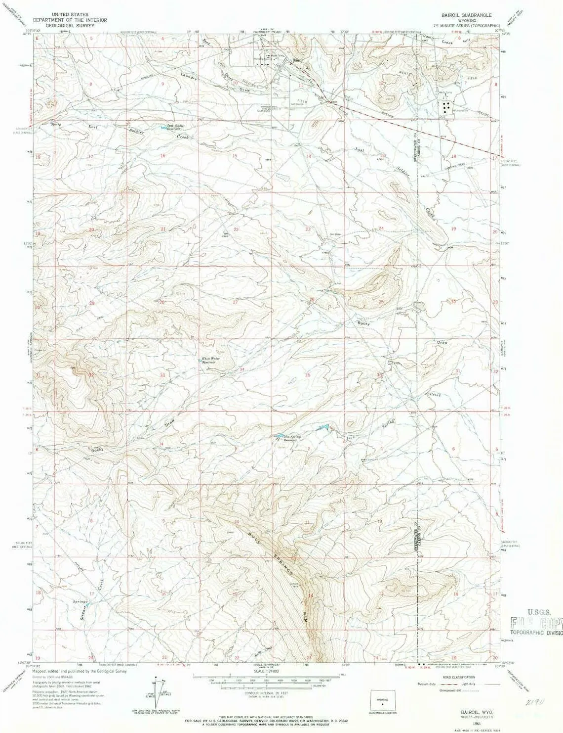 Bairoil WY topo map, 1:24000 Scale, 7.5 X 7.5 Minute, Historical, 1961, Updated 1966, 26.9 x 21.7 in