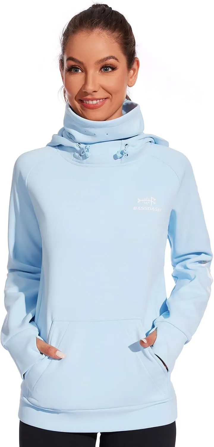 BASSDASH Women’s Fleece Fishing Hoodie with Neck Gaiter Water Resistant Performance Hiking Sweatshirt Pullover