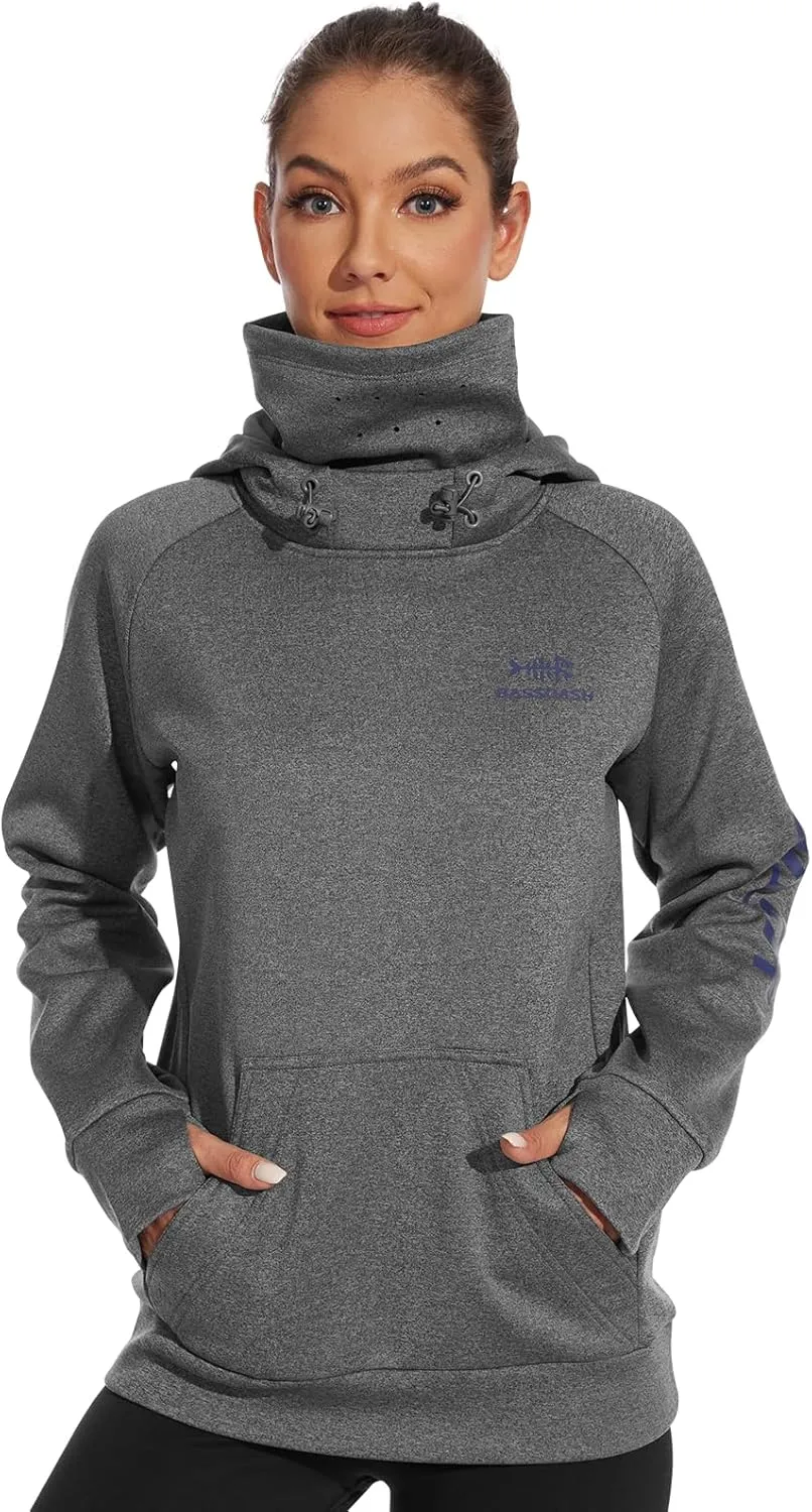 BASSDASH Women’s Fleece Fishing Hoodie with Neck Gaiter Water Resistant Performance Hiking Sweatshirt Pullover