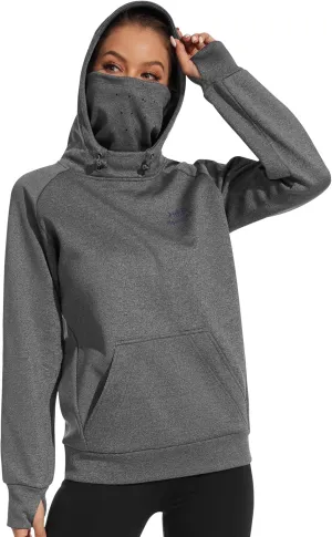 BASSDASH Women’s Fleece Fishing Hoodie with Neck Gaiter Water Resistant Performance Hiking Sweatshirt Pullover