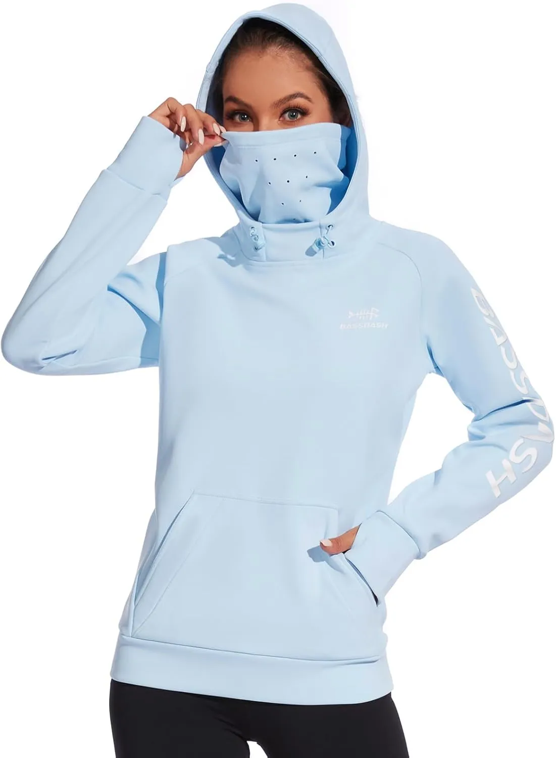 BASSDASH Women’s Fleece Fishing Hoodie with Neck Gaiter Water Resistant Performance Hiking Sweatshirt Pullover