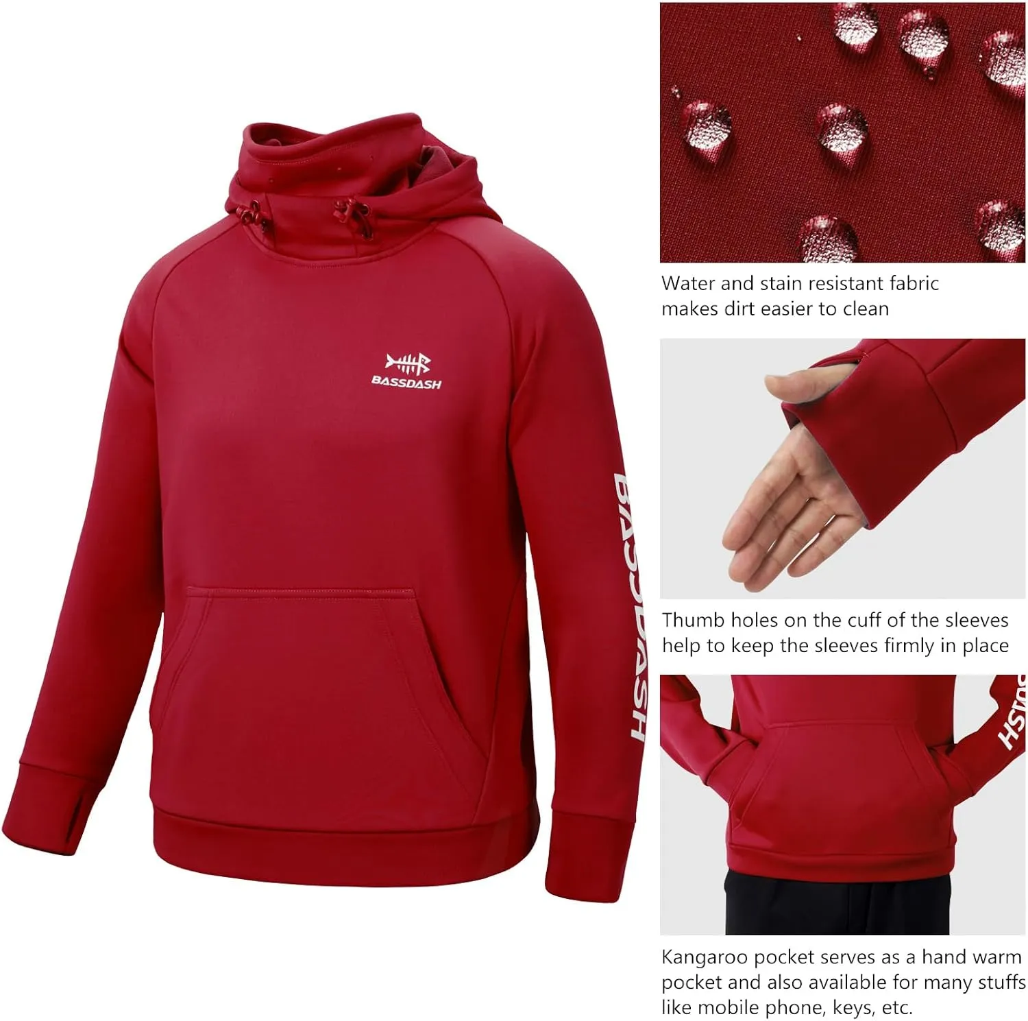 BASSDASH Youth Fishing Fleece Hoodie with Mask Water Resistant Kids’ Performance Sweatshirt FS18Y