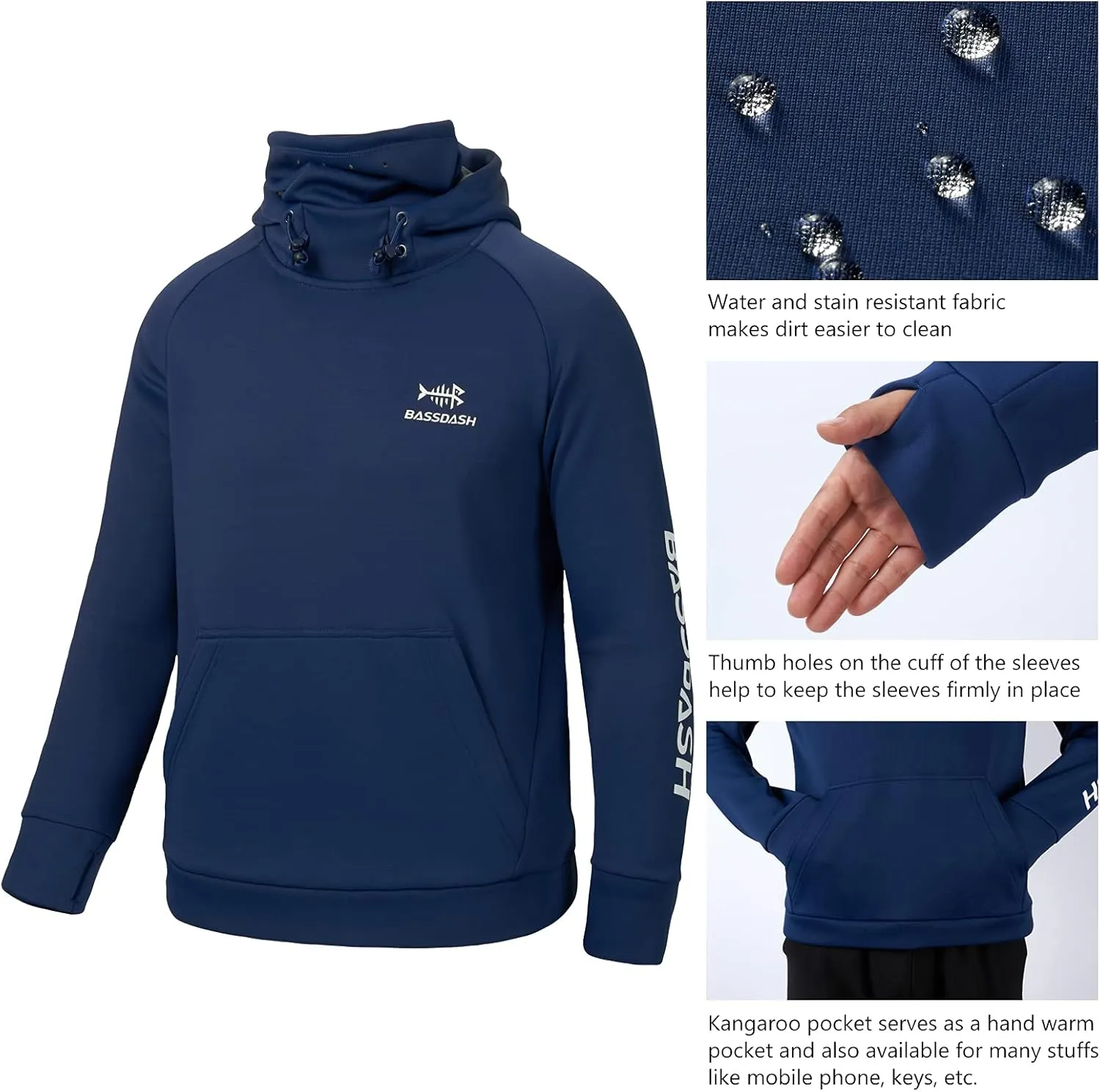 BASSDASH Youth Fishing Fleece Hoodie with Mask Water Resistant Kids’ Performance Sweatshirt FS18Y
