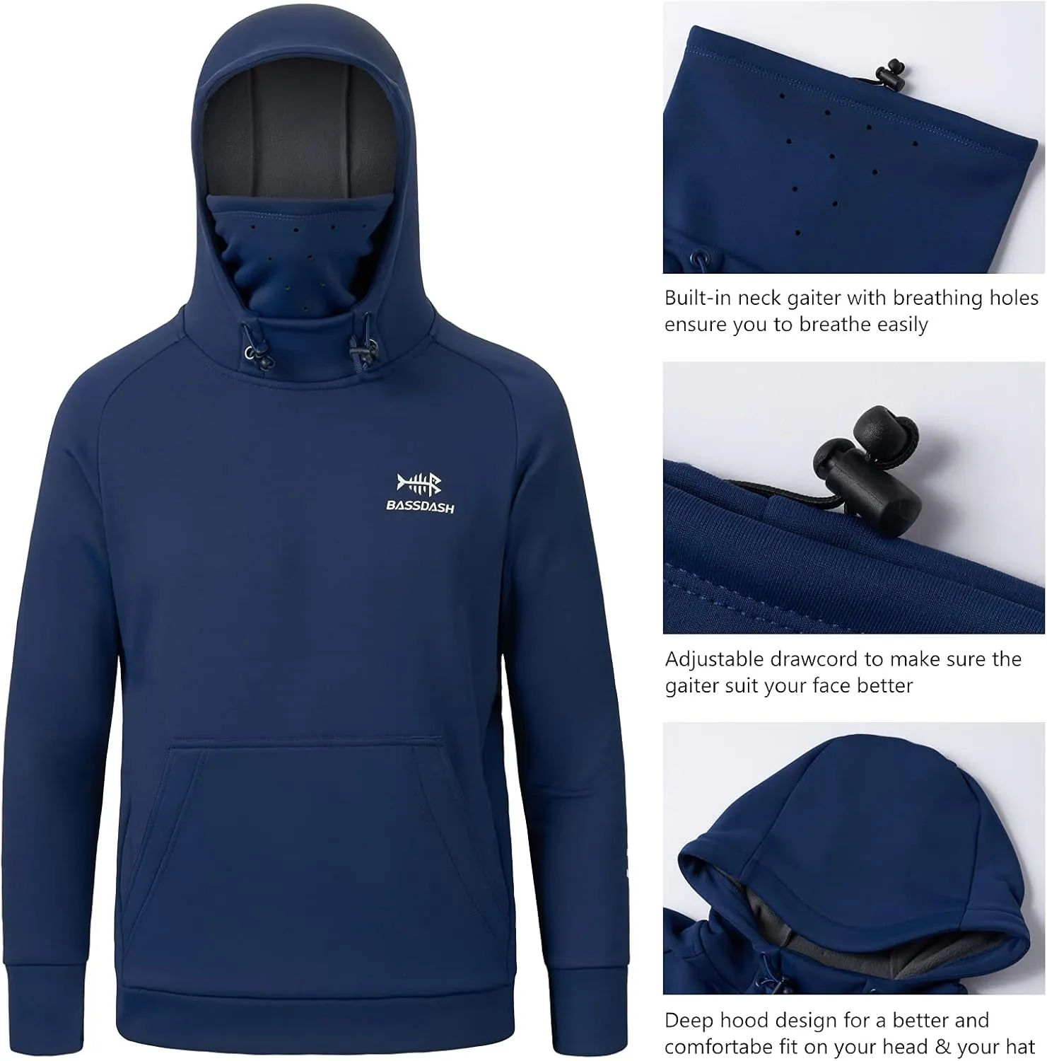 BASSDASH Youth Fishing Fleece Hoodie with Mask Water Resistant Kids’ Performance Sweatshirt FS18Y
