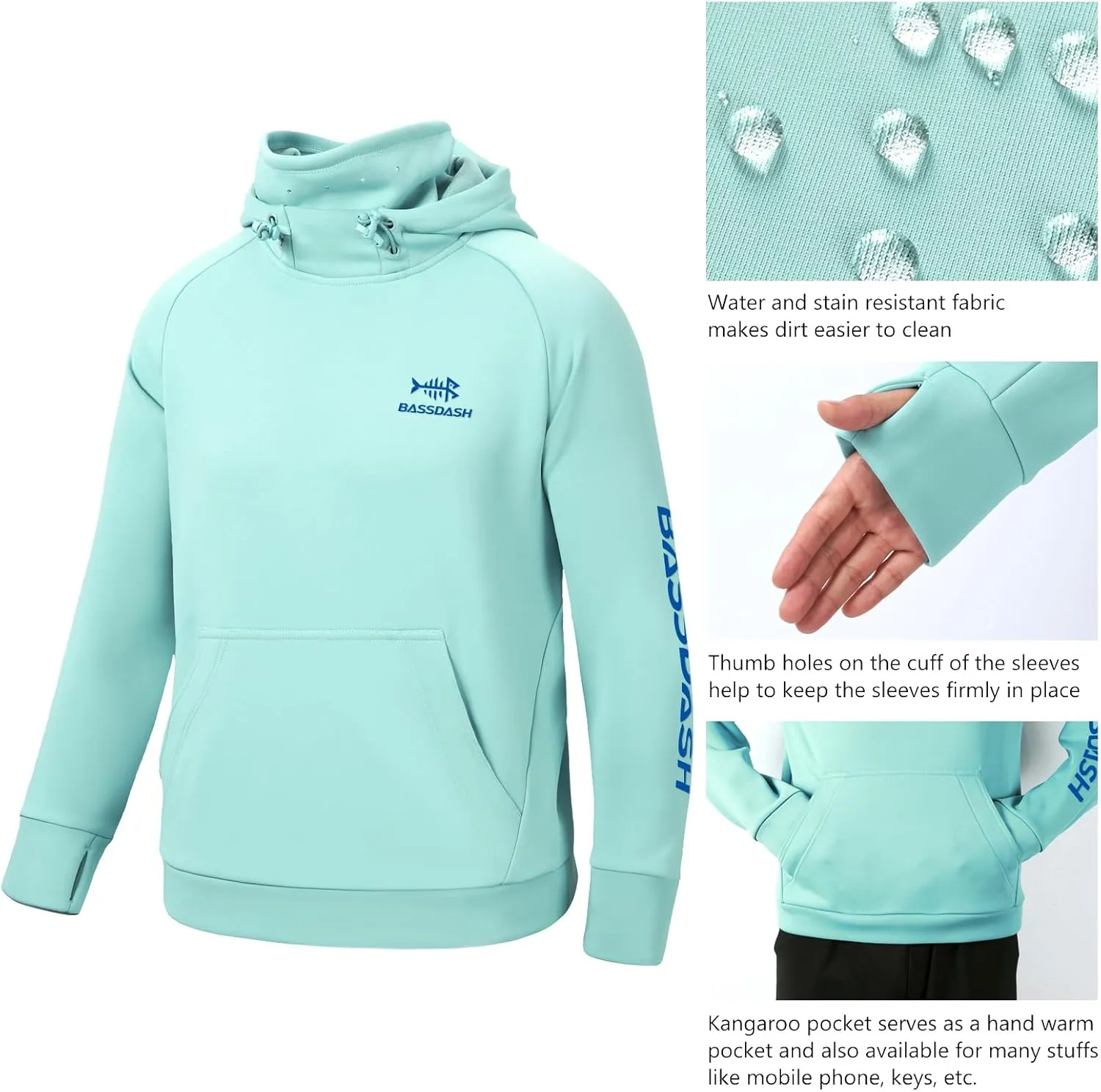 BASSDASH Youth Fishing Fleece Hoodie with Mask Water Resistant Kids’ Performance Sweatshirt FS18Y
