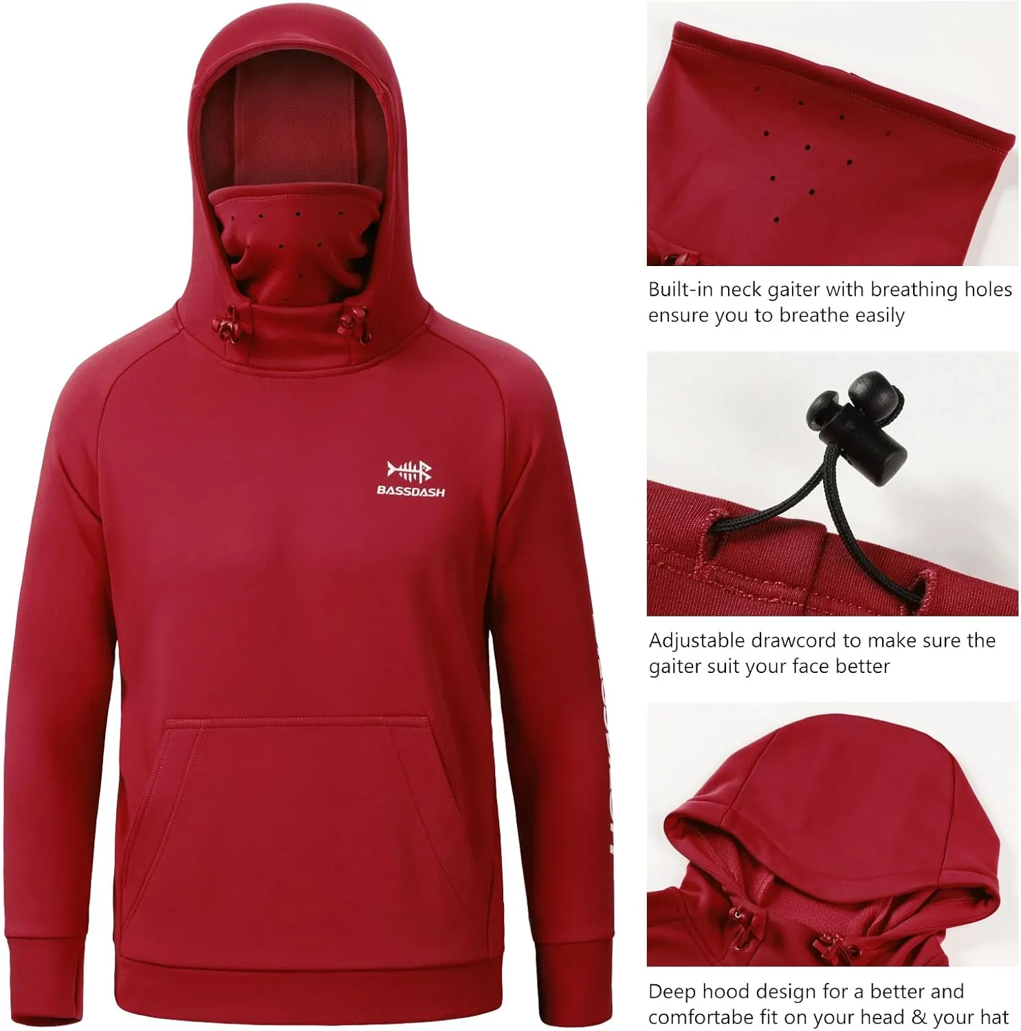 BASSDASH Youth Fishing Fleece Hoodie with Mask Water Resistant Kids’ Performance Sweatshirt FS18Y