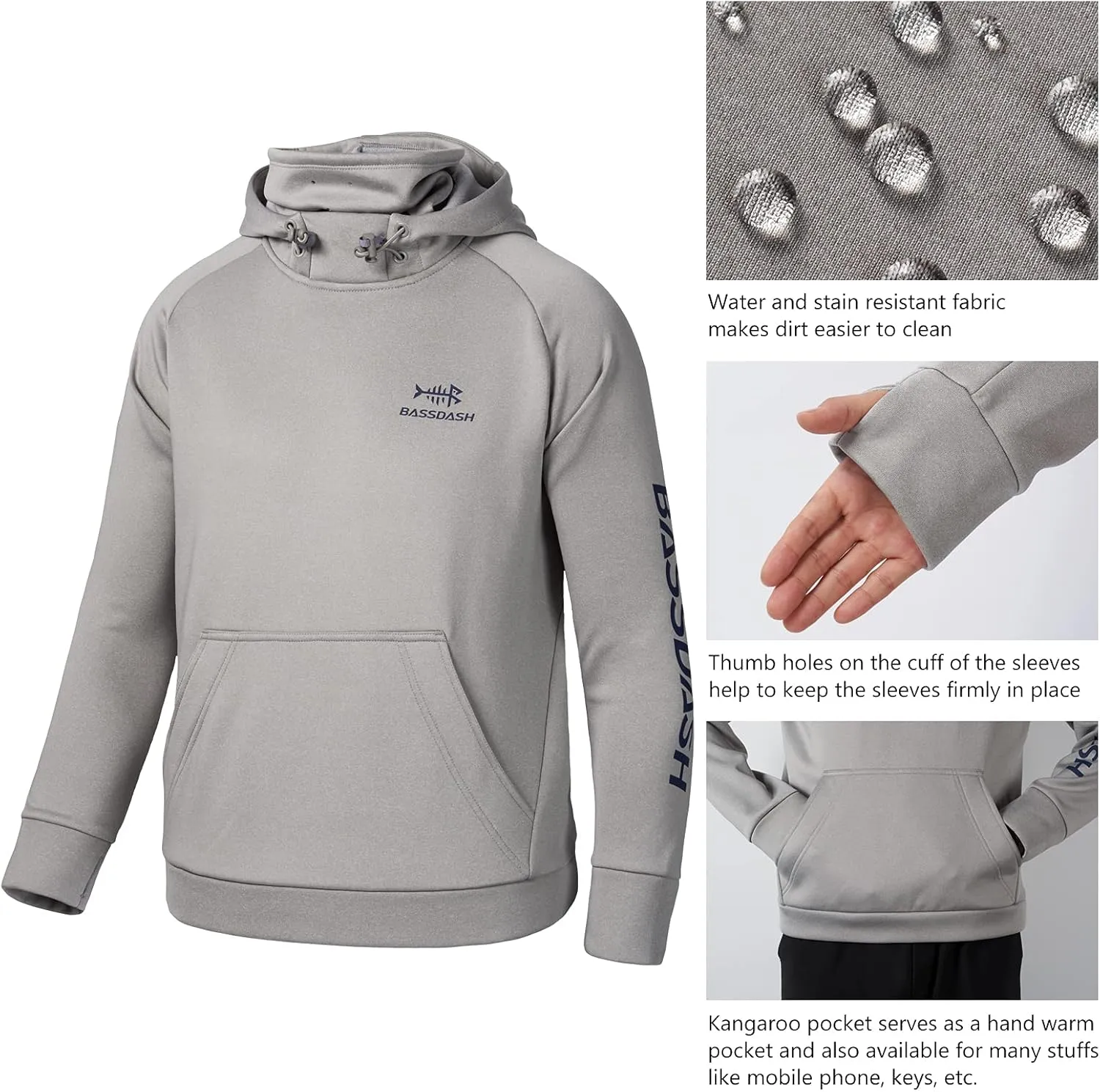 BASSDASH Youth Fishing Fleece Hoodie with Mask Water Resistant Kids’ Performance Sweatshirt FS18Y
