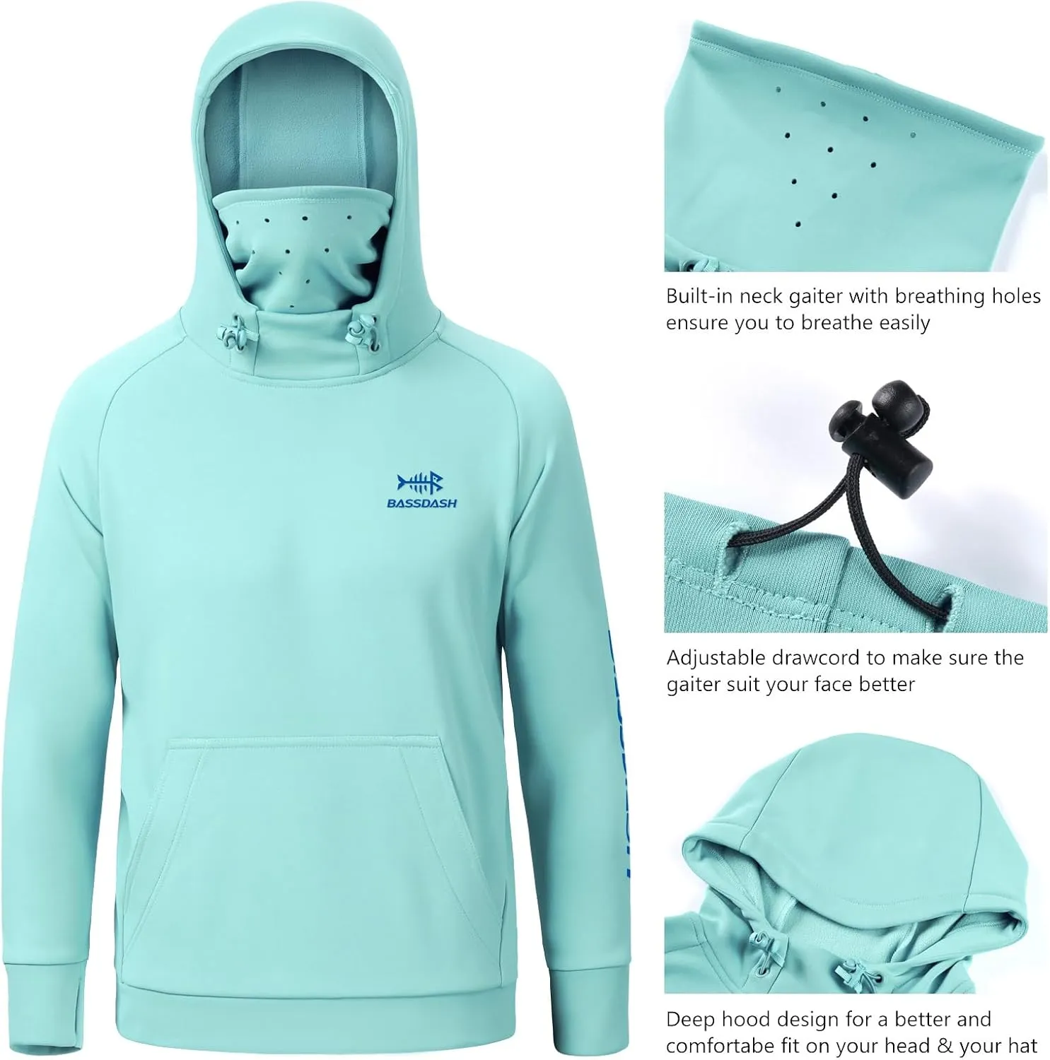 BASSDASH Youth Fishing Fleece Hoodie with Mask Water Resistant Kids’ Performance Sweatshirt FS18Y