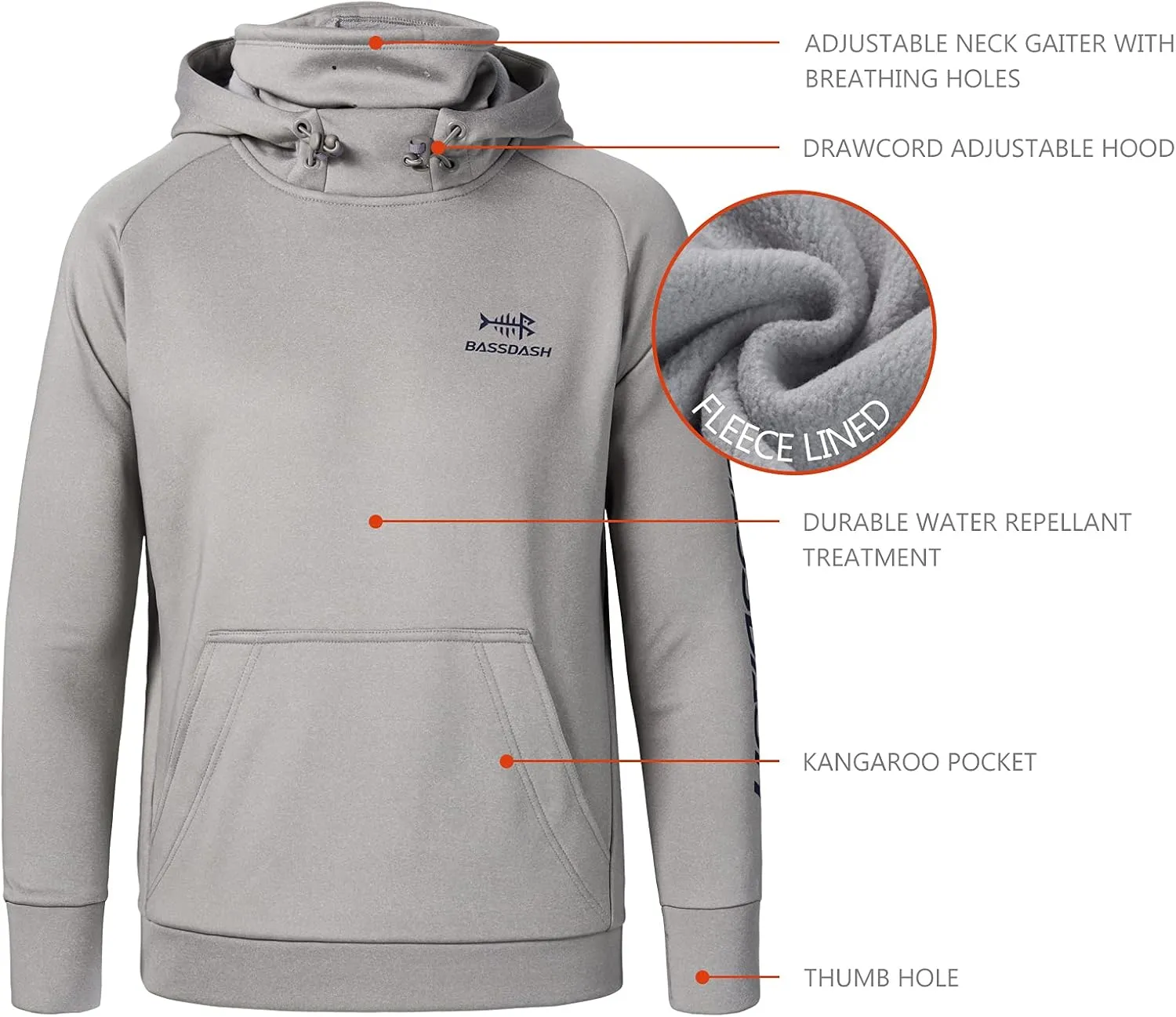 BASSDASH Youth Fishing Fleece Hoodie with Mask Water Resistant Kids’ Performance Sweatshirt FS18Y