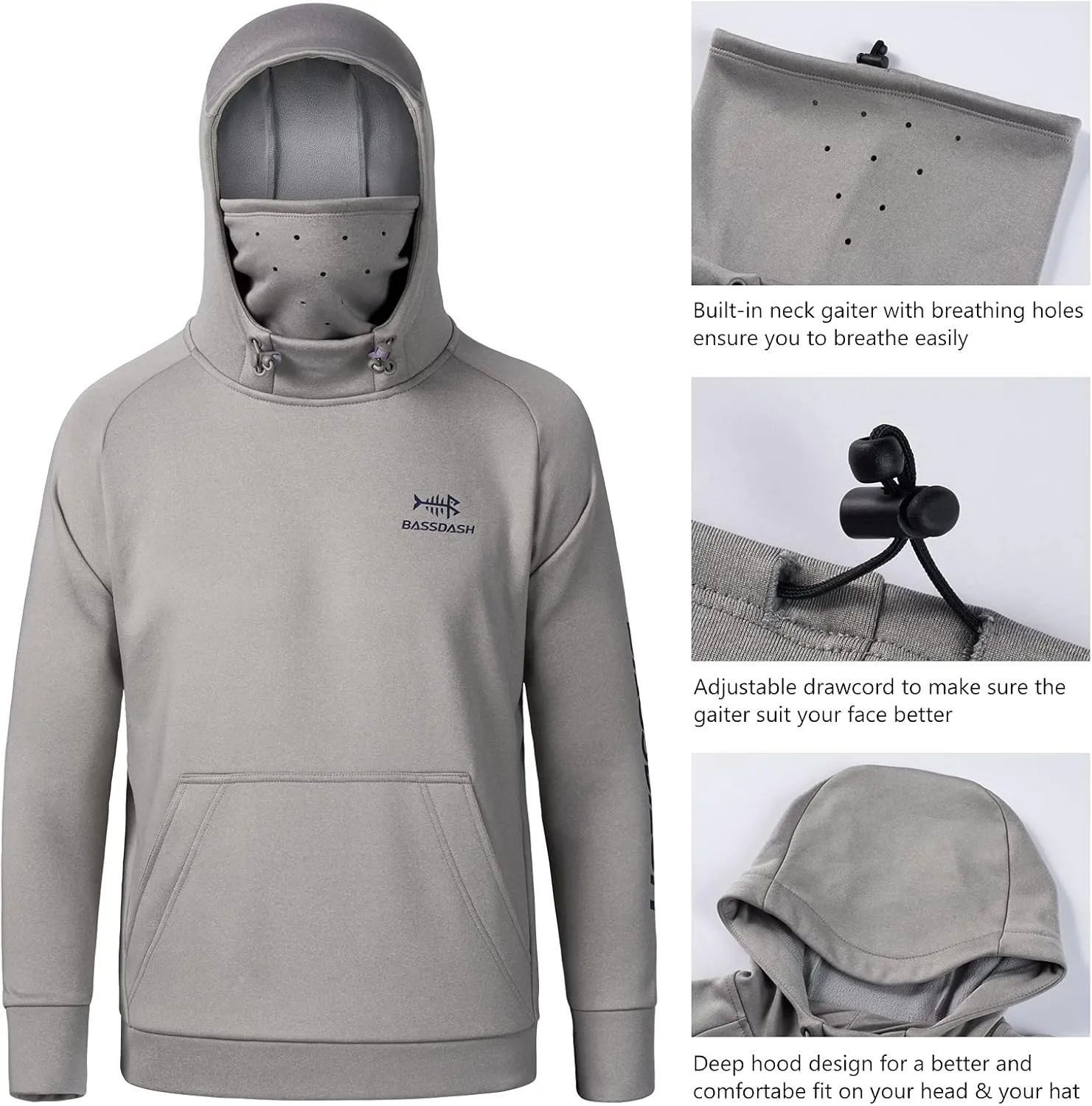 BASSDASH Youth Fishing Fleece Hoodie with Mask Water Resistant Kids’ Performance Sweatshirt FS18Y