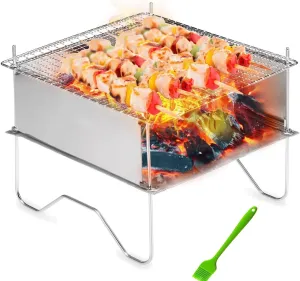 BBQ Grill Wood Portable Burning Stove for Picnic Camping Burner Folding Stainless Steel Strong fire Burner Camping Picnic