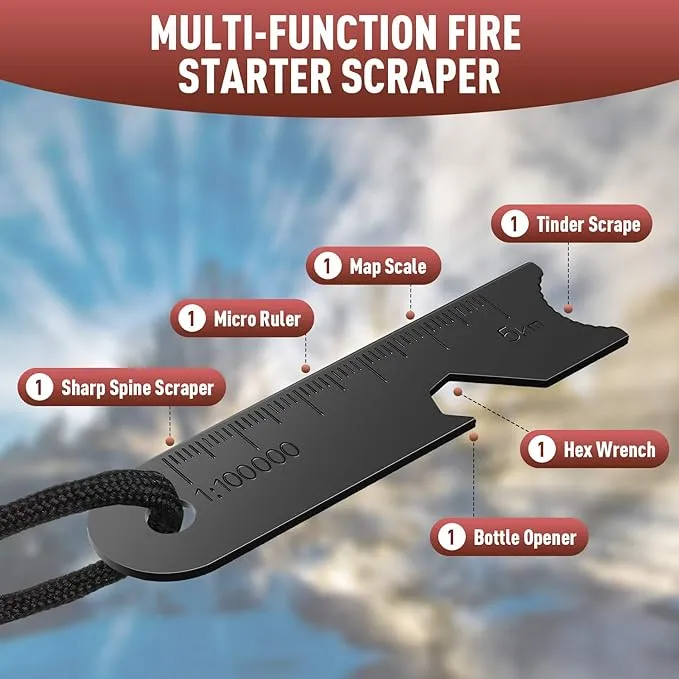 BBTO 10 Pieces Striker Scraper Ferrocerium Rod Scraper Steel Ferrocerium Rod Striker Flint Fire Starter with Keychain Ring for Survival Drilled, Emergency, Camping, Backpacking, Hiking, Bush-Craft,