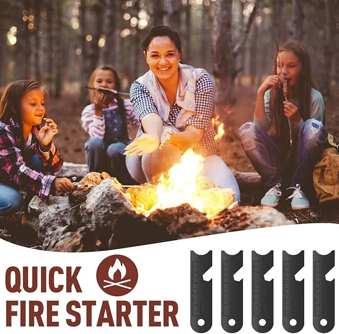 BBTO 10 Pieces Striker Scraper Ferrocerium Rod Scraper Steel Ferrocerium Rod Striker Flint Fire Starter with Keychain Ring for Survival Drilled, Emergency, Camping, Backpacking, Hiking, Bush-Craft,