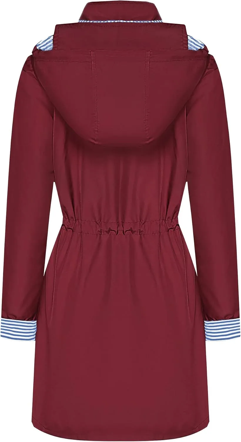 BBX Lephsnt Rain Coats for Women Waterproof Rain Jacket Lightweight Windbreaker Outdoor Hooded Trench Coat