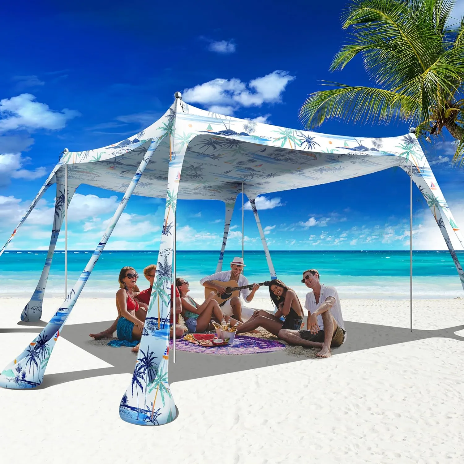 Beach Canopy Beach Tent Pop Up Shade 10x10ft Sun Shelter UPF50  with 8 Sandbags-2 Sand Shovel-4 Aluminum Poles-Ground Pegs-Portable Carrying Bag for Outdoor Family Camping Fishing Yard Picnic