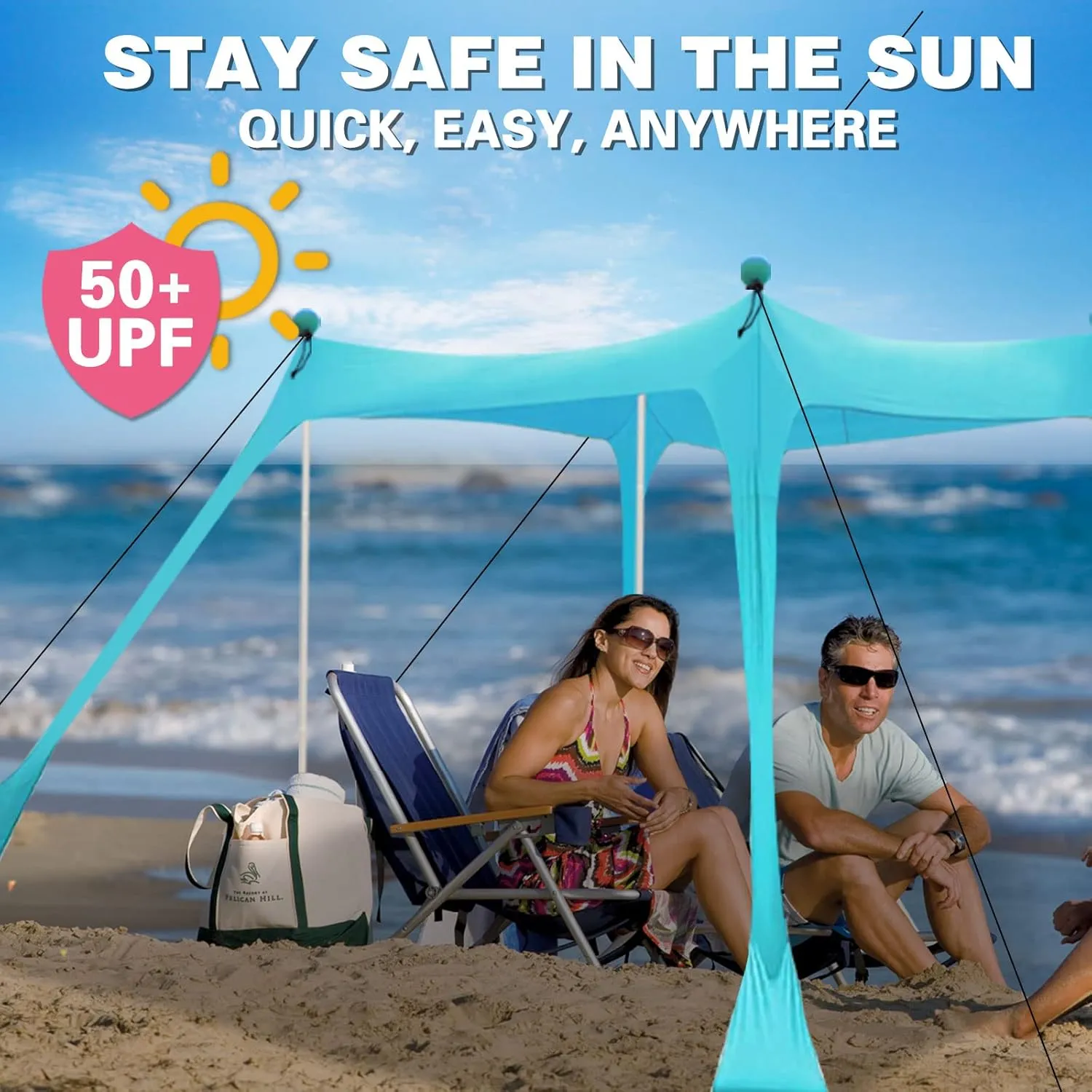 Beach Canopy Beach Tent Pop Up Shade 11X11 FT Portable Sun Shelter Extra Beach Blanket Stable Sun Protection with Carry Bag Easy Set Up for Family Outdoor Camping Fishing Backyard Picnics