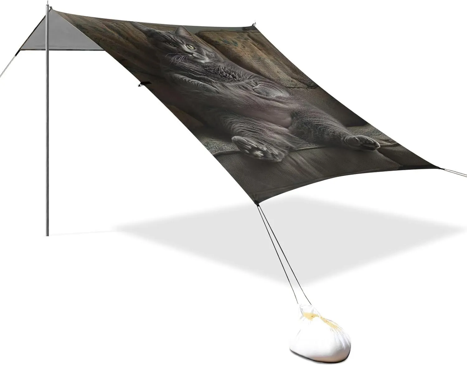 Beach Canopy Tent Sun Shade Outdoor Patio 9.2 × 10.5 FT Funny Fat Gray Cat Camping Sun Shelter Yard Large Windproof with Anchor Poles Easy up