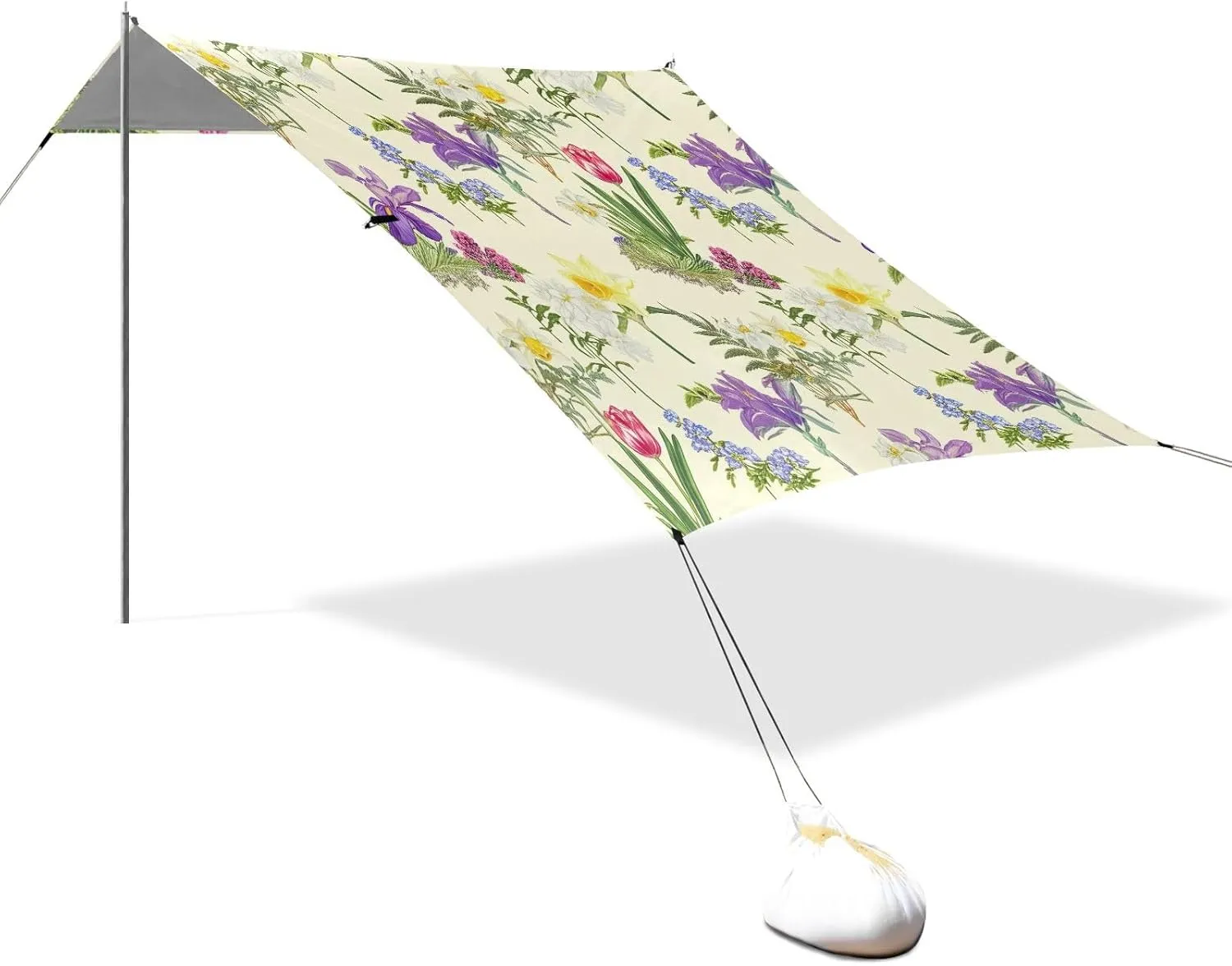 Beach Canopy Tent Sun Shade Outdoor Patio Outside Camping Shelter Backyard with Poles Sandbags Easy Sunshade 9.2 × 10.5 FT Colorful Flowers Daffodils Beige