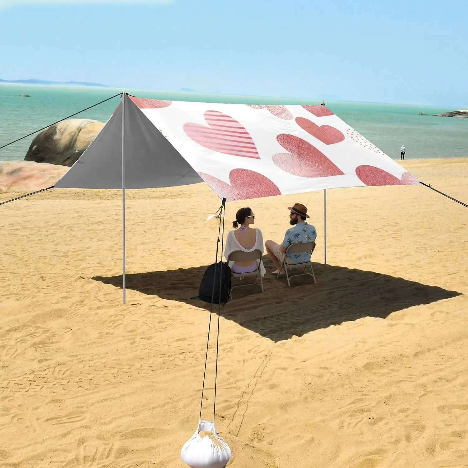 Beach Tent Canopy Outdoor Sun Shade Patio 9.2 × 10.5 FT Picnic Camping Shelter Backyard Lovely Hearts Rose Pink Waterproof with Sand Bags Poles