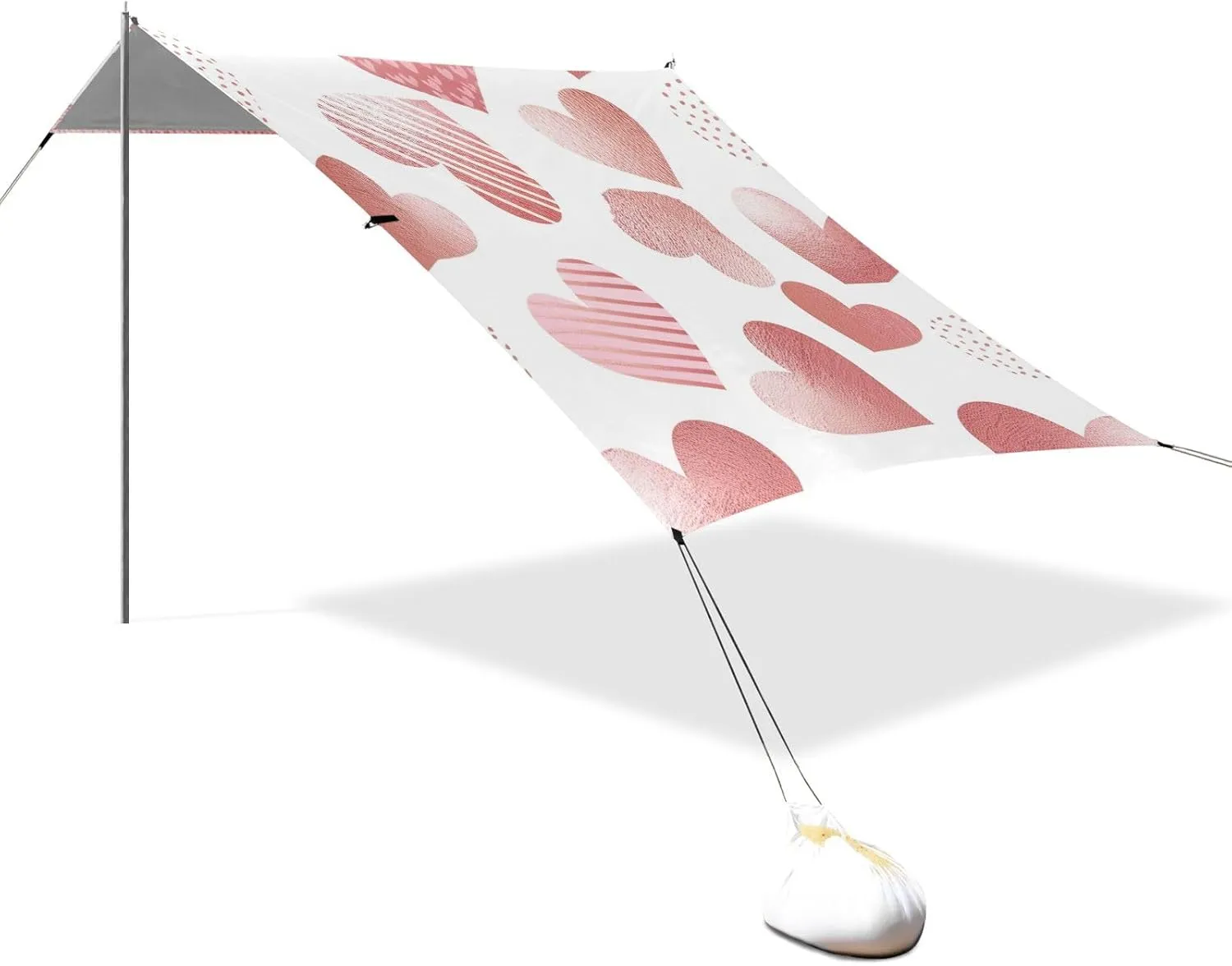 Beach Tent Canopy Outdoor Sun Shade Patio 9.2 × 10.5 FT Picnic Camping Shelter Backyard Lovely Hearts Rose Pink Waterproof with Sand Bags Poles