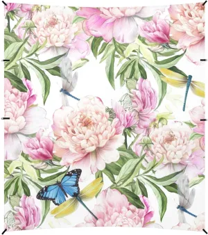 Beach Tent Canopy Patio Sun Shade Outdoor Shades Camping Sun Shelter Custom with Sand Anchor Poles Shelters 9.2 × 10.5 FT Beautiful Pink Floral Peonies
