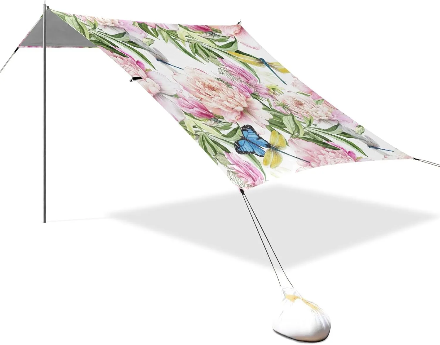 Beach Tent Canopy Patio Sun Shade Outdoor Shades Camping Sun Shelter Custom with Sand Anchor Poles Shelters 9.2 × 10.5 FT Beautiful Pink Floral Peonies
