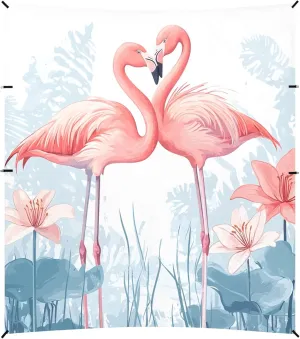 Beach Tent Flamingos Kissing in Field Beach Canopy Outdoor Sun Shelter with Sandbags Sand Shovel Ground Pegs Stability Poles, Portable Sun Protection for Camping Picnic Fishing Backyard Family