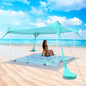 Beach Tent Pop Up Shade Canopy Sun Shelter UPF50  with 2 Stability Poles/Carry Bag/Ground Pegs/Sand Shovel/Windproof Ropes Portable Outdoor Family Sunshade for Beach Camping(Turquoise,10×10FT)