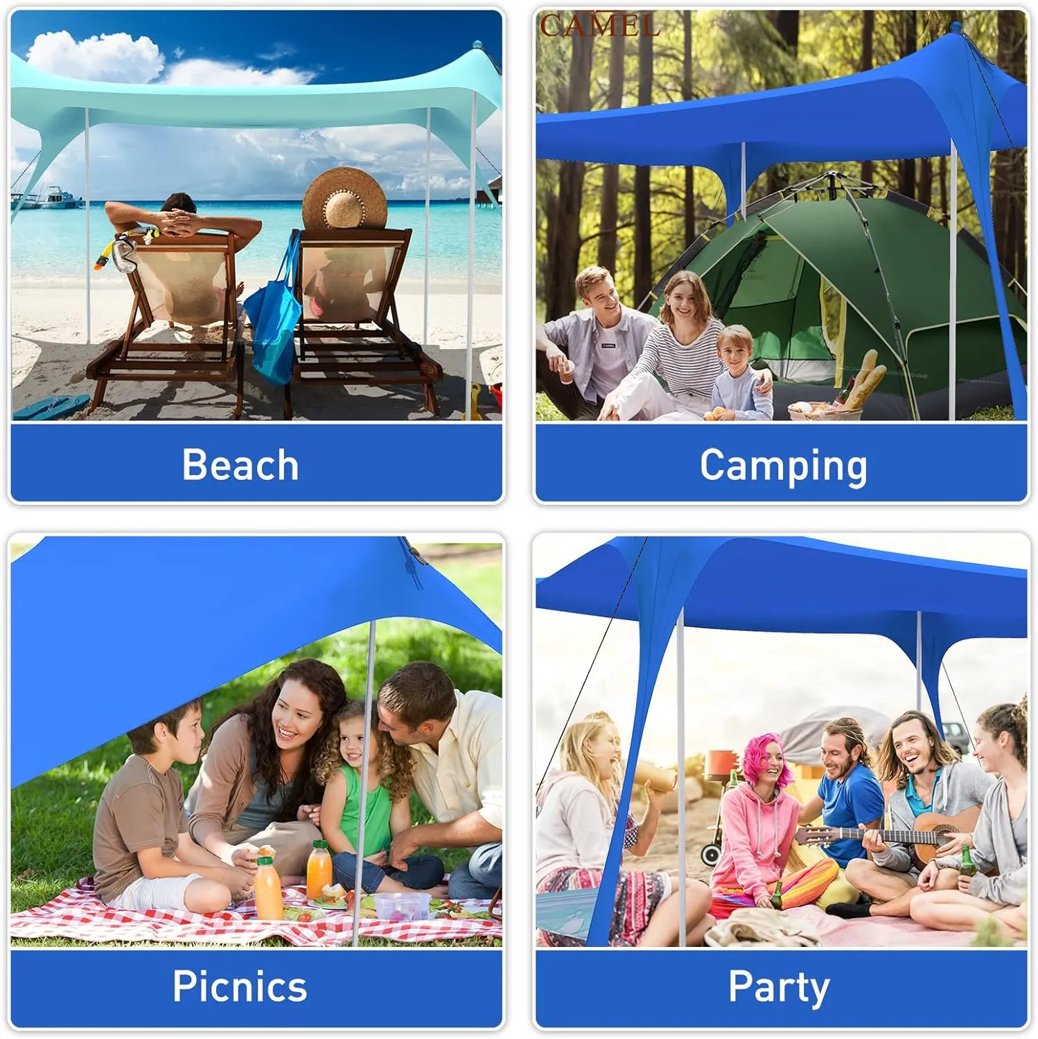 Beach Tent Pop Up Shade Canopy Sun Shelter UPF50  with 2 Stability Poles/Carry Bag/Ground Pegs/Sand Shovel/Windproof Ropes Portable Outdoor Family Sunshade for Beach Camping(Turquoise,10×10FT)