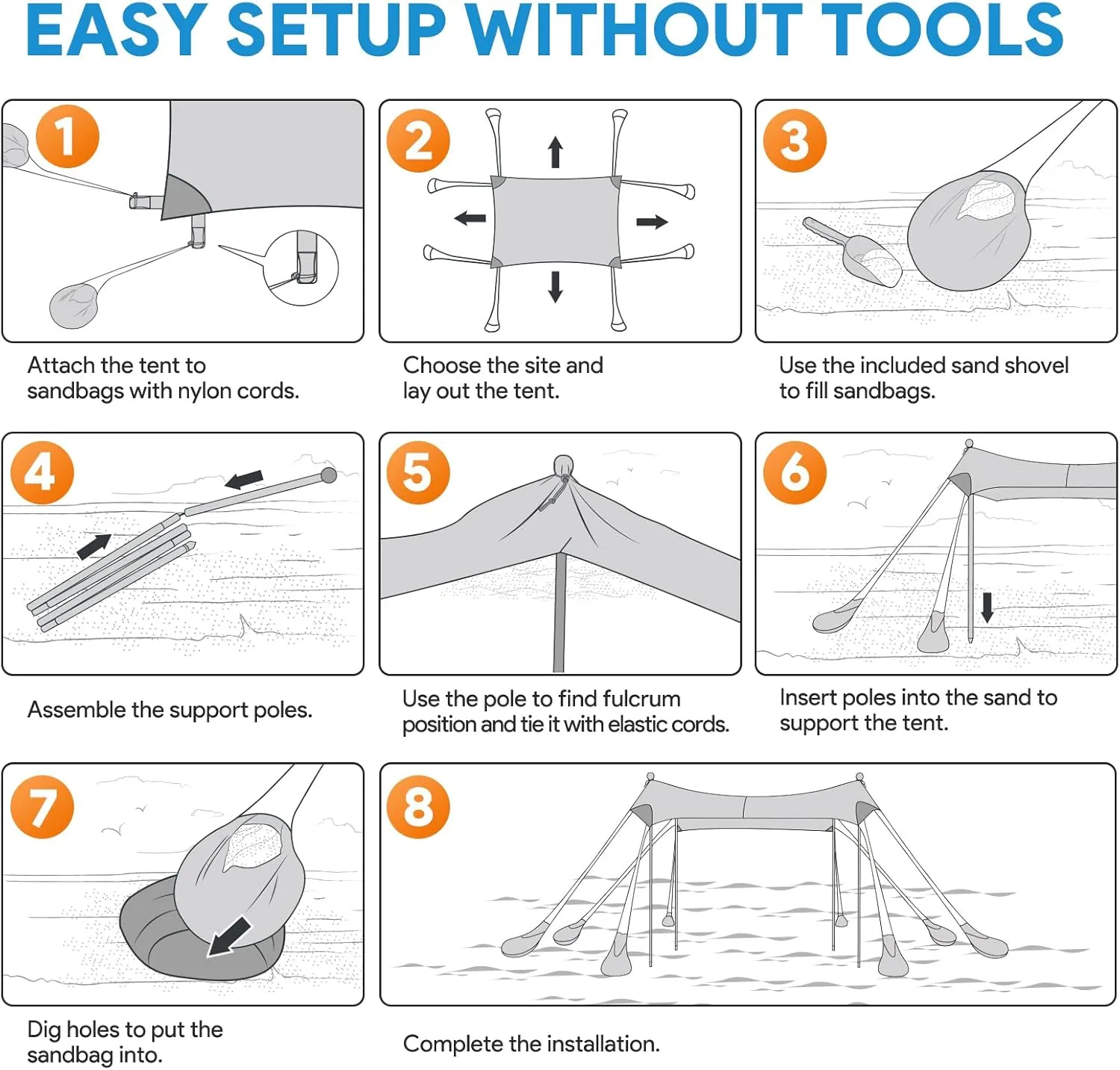 Beach Tent Sun Shelter, 10 x 10 FT Beach Canopy Tent Sun Shade, UPF50  Beach Tent Canopy with 8 Sandbags & 4 Stability Poles, Outdoor Beach Tent for Beach Camping Fishing, Starfish