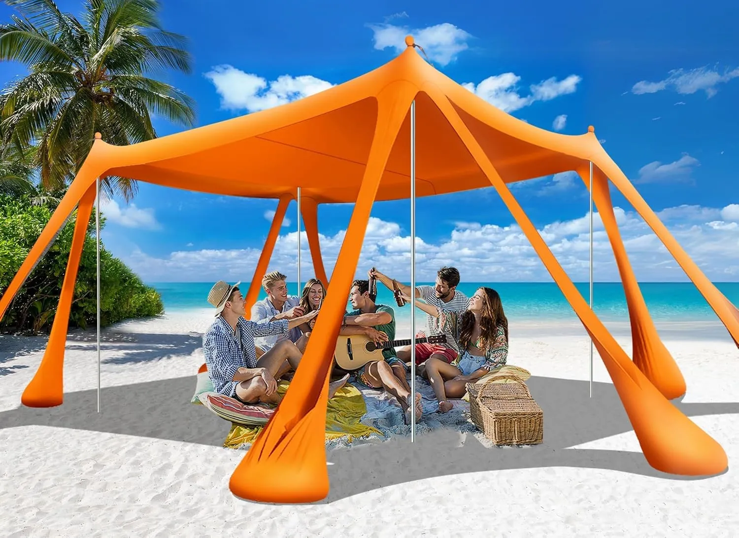 Beach Tent Sun Shelter Beach Canopy Tent Sun Shade Pop Up 10x10 UPF50  with 8 Sandbags-2 Sand Shovel-Portable 4 Aluminum Poles-Ground Pegs-Easy Setup for Outdoor Family Camping Fishing Picnic