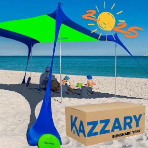 Beach Tent UPF50  Sun Shade Canopy with Sandbags, 4 Stability Poles, Ground Pegs, Flying Disc Sand Shovel, Lightweight Sunshade Shelter, 7ft Tall for Outdoor Trips, Camping and Sports