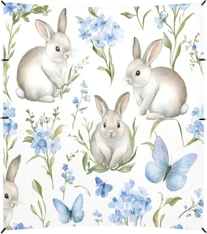 Beach Tent Watercolor Bunnies Blue Flowers Beach Canopy Outdoor Sun Shelter with Sandbags Sand Shovel Ground Pegs Stability Poles, Portable Sun Protection for Camping Picnic Fishing Backyard F