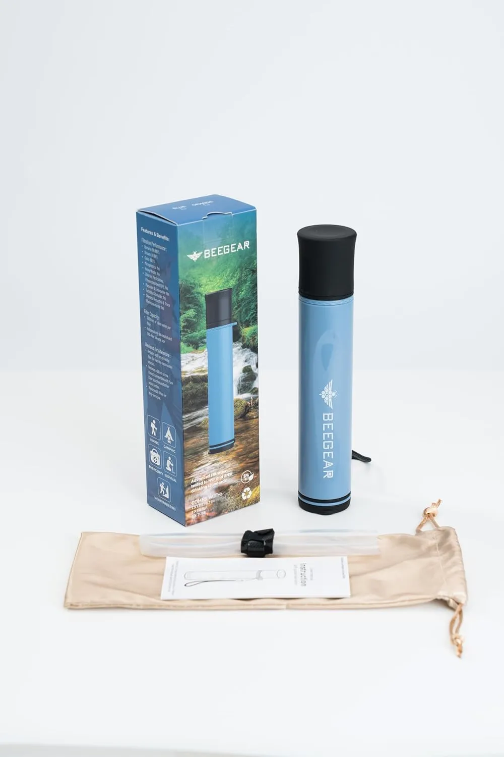 BeeGear Portable Water Filter Straw – Lightweight & Compact Filtration for Camping, Hiking, Travel & Emergency Use – Ahlstrom USA Filtration – Drink Clean Water Anywhere (Blue)