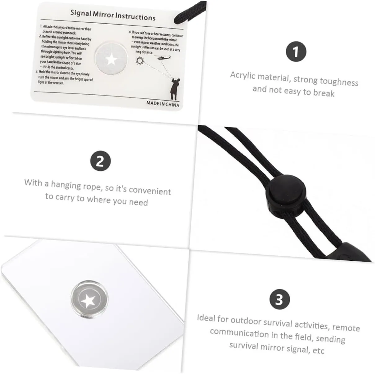 BESPORTBLE 2sets Survival Mirror Camping Signal Reflective Outdoor Mirror Lanyards 2pcs*2