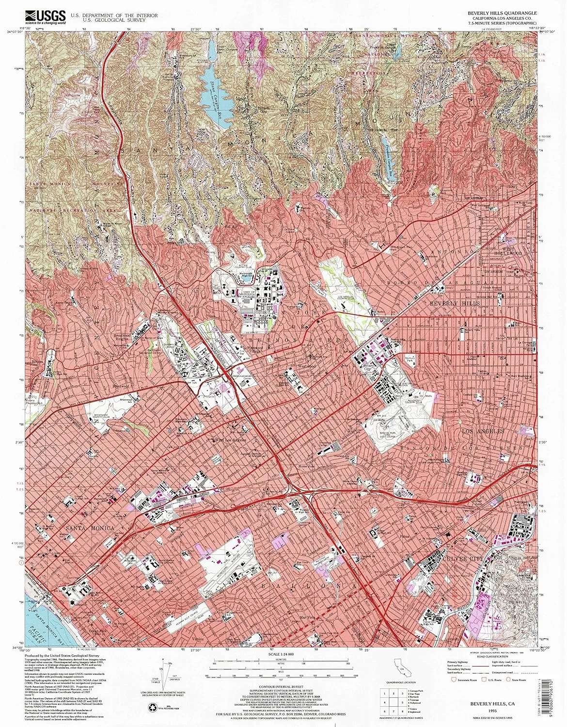 Beverly Hills CA topo map, 1:24000 Scale, 7.5 X 7.5 Minute, Historical, 1995, Updated 1999, 26.9 x 21.5 in
