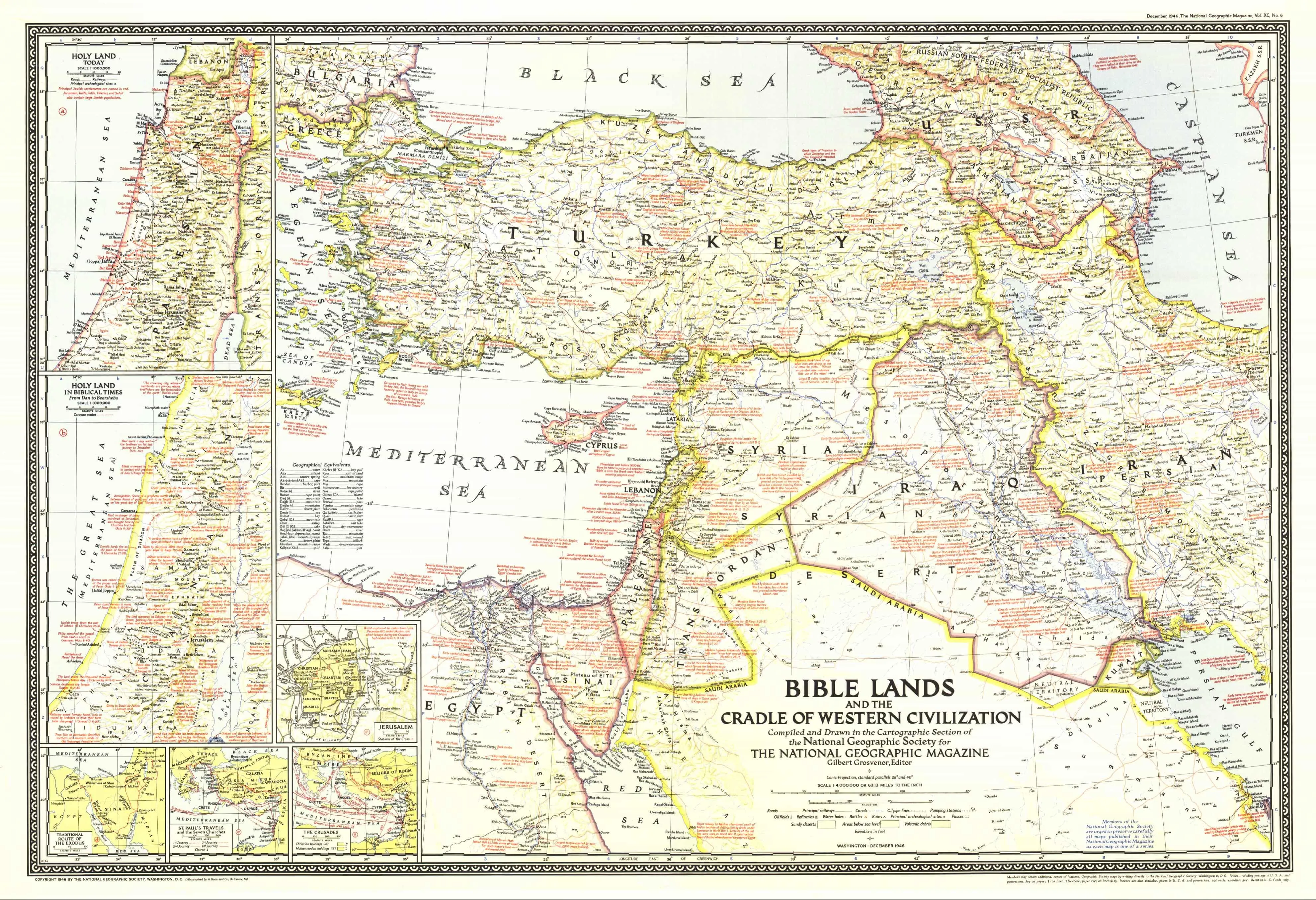 Bible Lands, and the Cradle of Western Civilization Wall Map - Published 1946 by National Geographic
