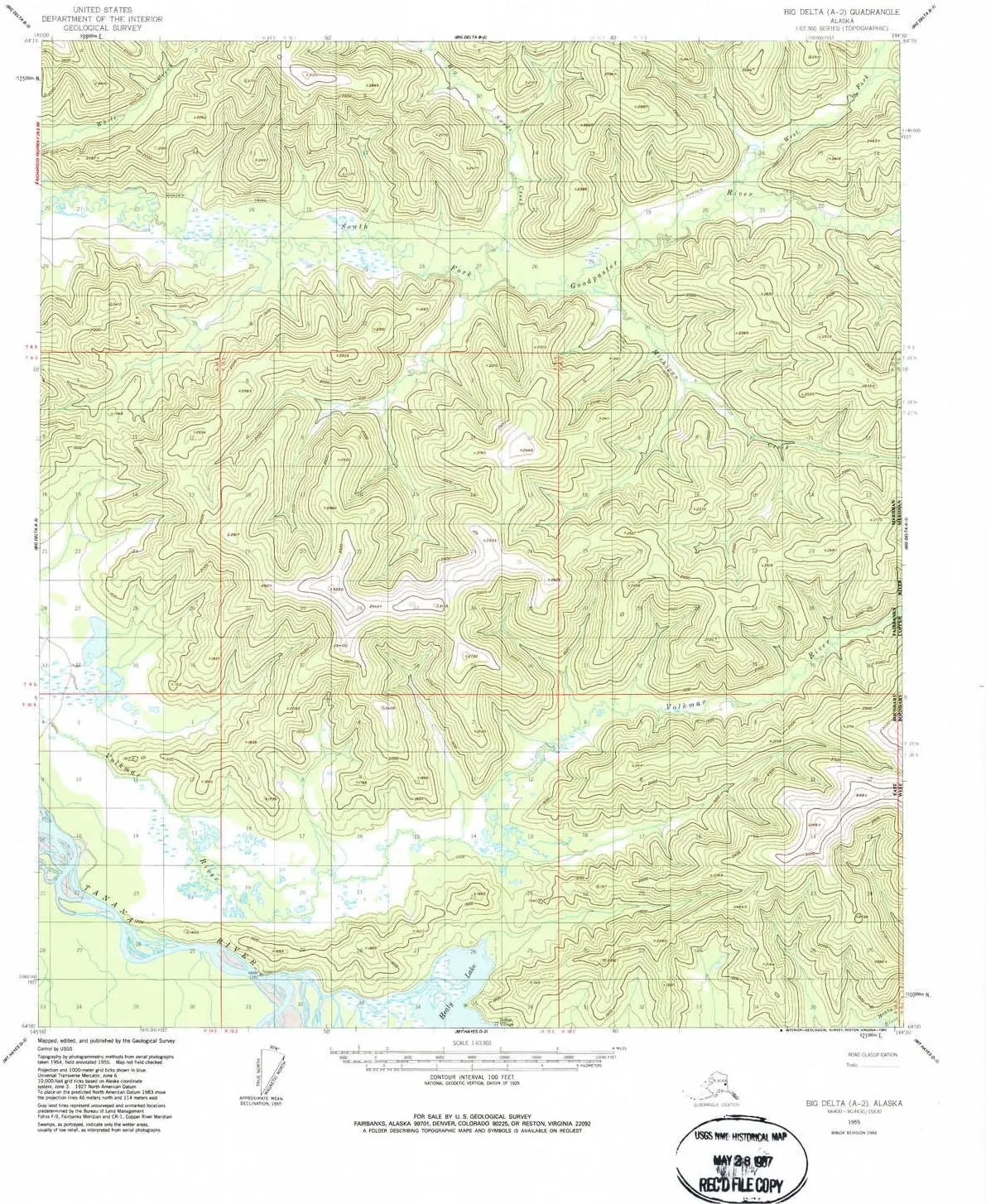 Big Delta A 2 AK topo map, 1:63360 Scale, 15 X 15 Minute, Historical, 1955, Updated 1985, 21.8 x 18 in