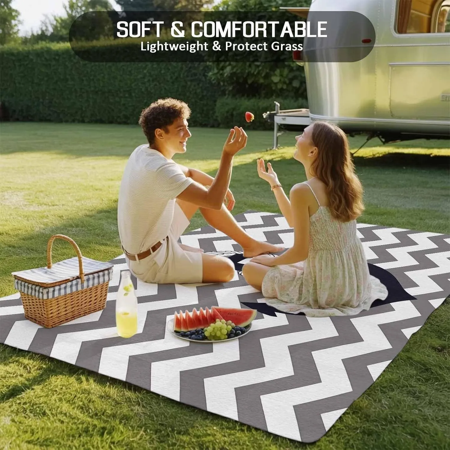 Black Anchor Outdoor Rug 5x8ft Large Patio Rug,Washable RV Camping Outside Area Runner Rug Mat,Grey Geometric Stripe Coastal Nautical Carpet for Picnic Backyard Deck Porch Balcony Beach & Indoor