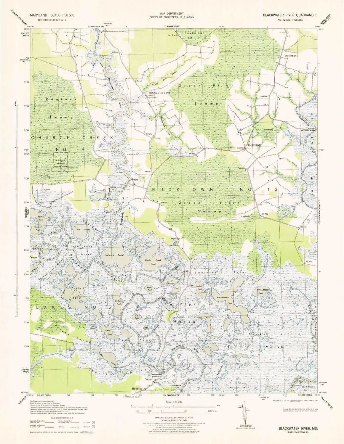 Blackwater River MD topo map, 1:31680 Scale, 7.5 X 7.5 Minute, Historical, 1943, 21 x 16.2 in