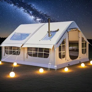 Blow Up Tents 6-8 Man Inflatable Camping Tent,10㎡ Large Glamping Tent with Stove Hole,Easy Setup Large Family Air Tents 4 Season 3000mm Waterproof Pop-Up Pump Up House,Quick to Set Up