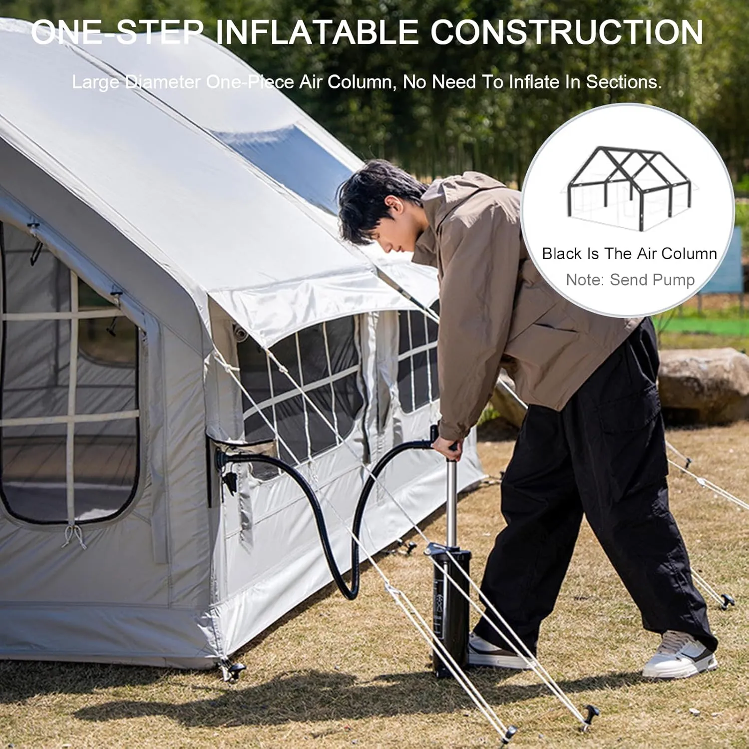 Blow Up Tents 6-8 Man Inflatable Camping Tent,10㎡ Large Glamping Tent with Stove Hole,Easy Setup Large Family Air Tents 4 Season 3000mm Waterproof Pop-Up Pump Up House,Quick to Set Up