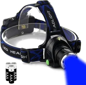Blue Light Headlamp 3 Modes Zoomable Blue Headlamp for Hunting Fishing