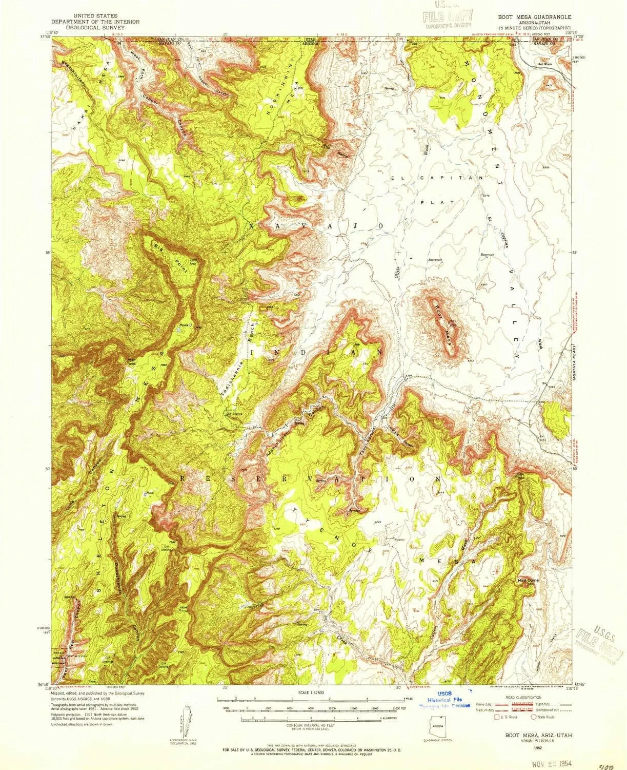 Boot Mesa AZ topo map, 1:62500 Scale, 15 X 15 Minute, Historical, 1952, Updated 1954, 20.8 x 16.9 in
