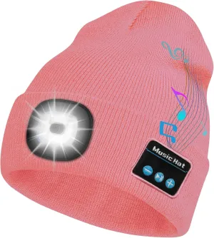 Bosttor Bluetooth Beanie Hat with Light, Headlamp Cap with Headphones and Built-in Speaker Mic, Gifts for Men Women Teen