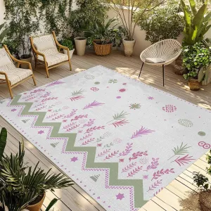 Botanical Boho Outdoor Rug 6x9ft Large Patio Rug,Washable RV Camping Outside Area Runner Rug Mat,Geometric Floral Southwestern Stripe Aztec Grey Carpet for Picnic Backyard Deck Porch Balcony Beach