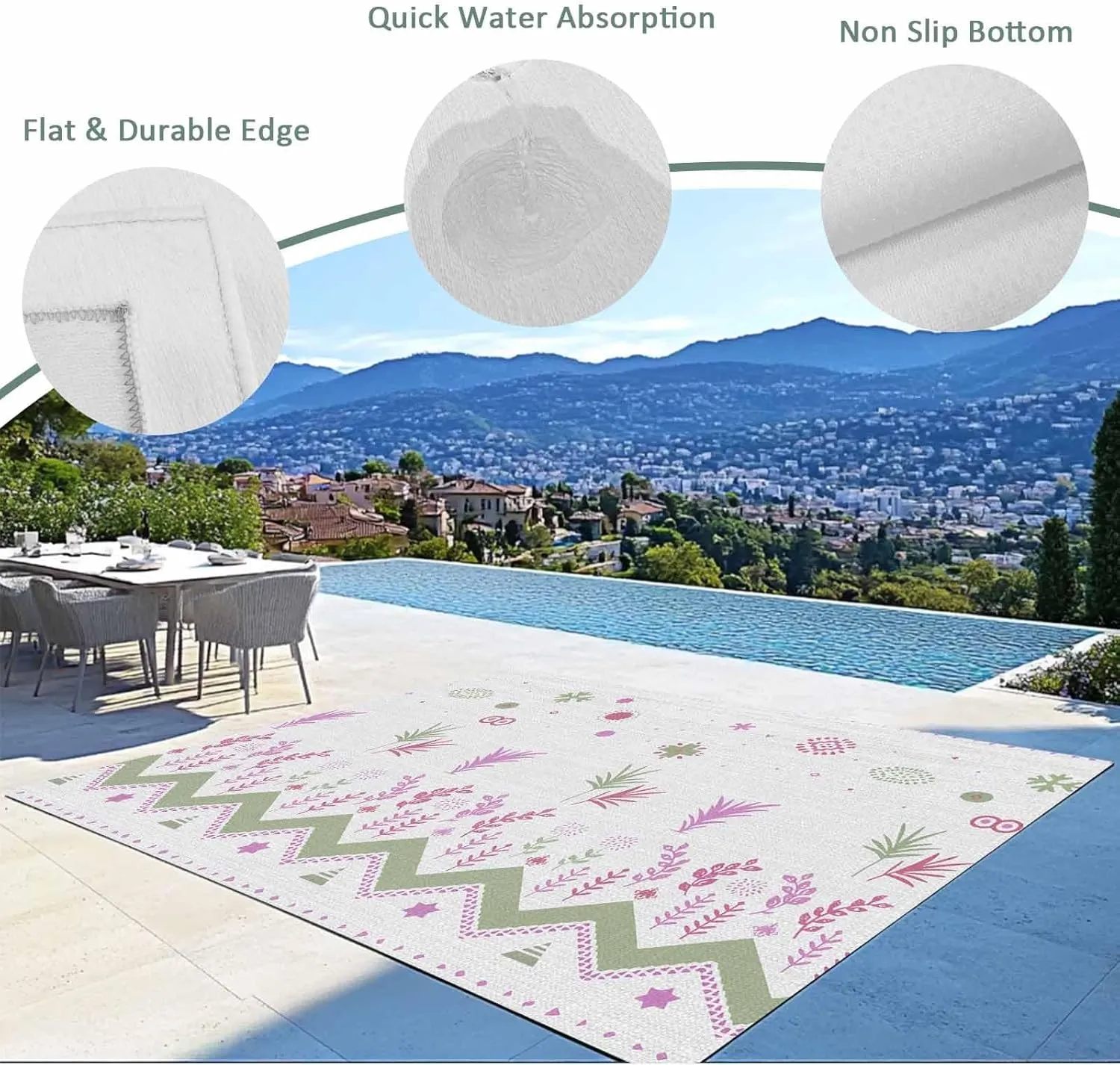 Botanical Boho Outdoor Rug 6x9ft Large Patio Rug,Washable RV Camping Outside Area Runner Rug Mat,Geometric Floral Southwestern Stripe Aztec Grey Carpet for Picnic Backyard Deck Porch Balcony Beach